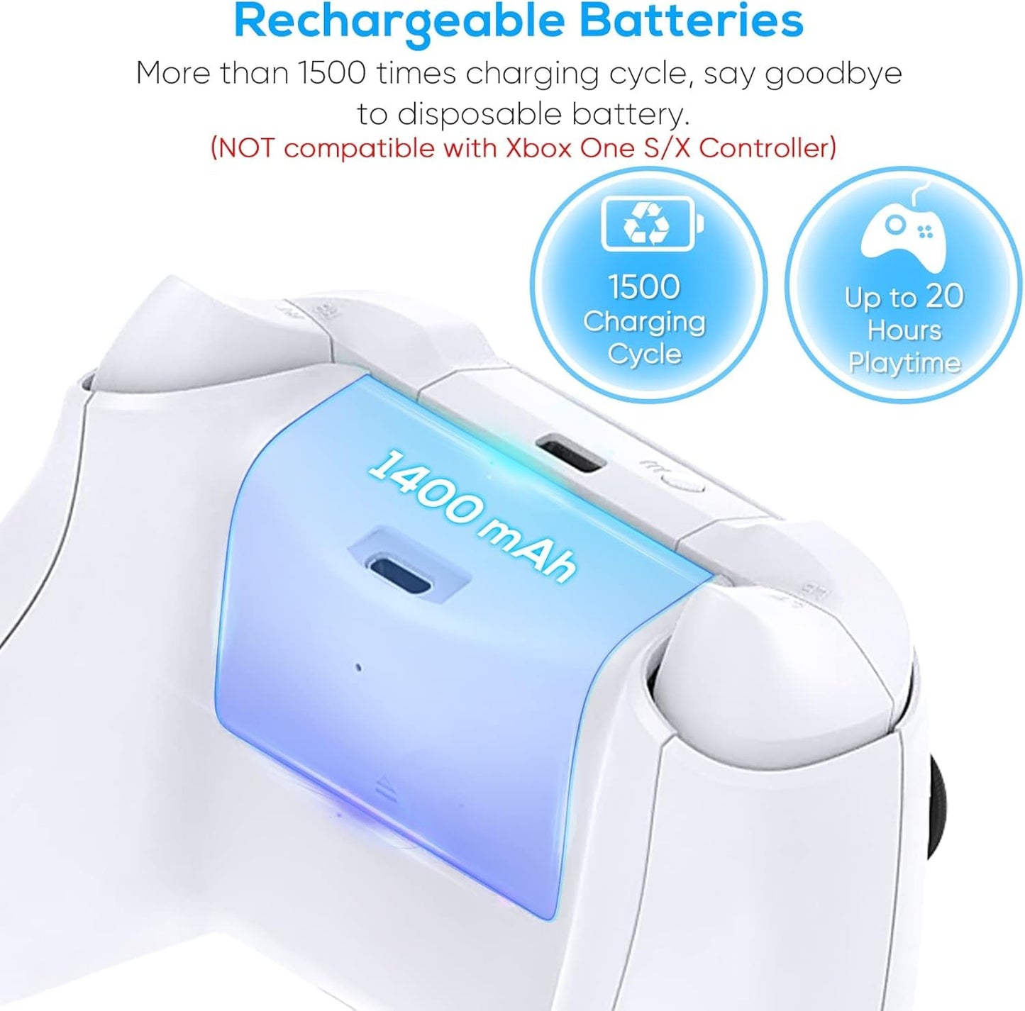 YUANHOT Vertical Cooling Stand for Xbox Series X - Charging Station, Fan Cooling, 1400mAh Battery, White - Model XSX17W