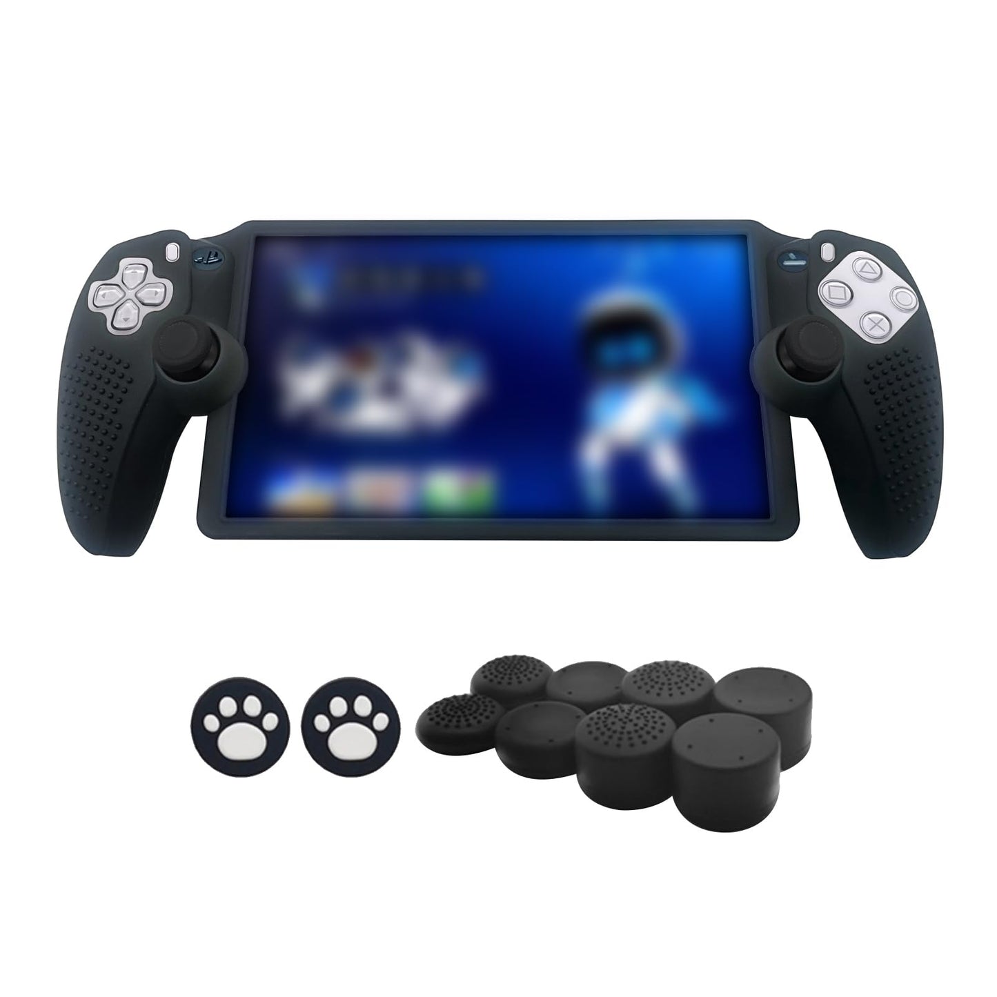 MOJOXR Silicone Protective Cover and Stick Caps Compatible with PlayStation Portal  Anti-Slip Protector Case and 10 Thumb Grip Caps Accessories for PS Portal Remote Player(Black)