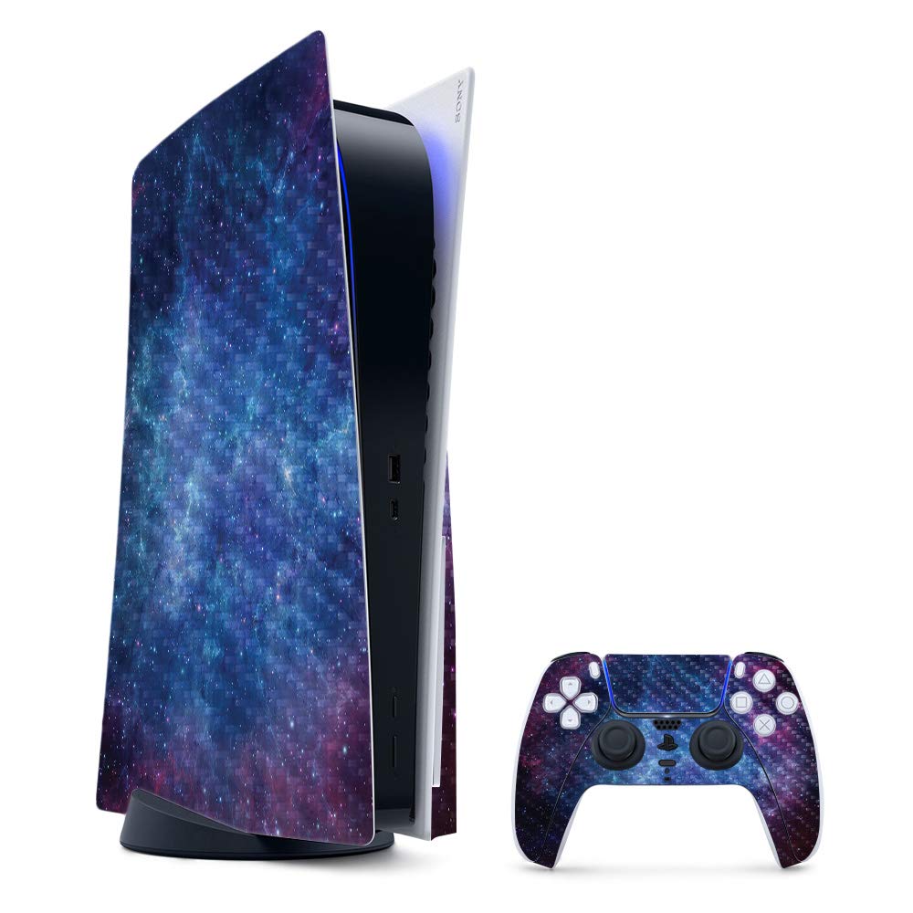 MightySkins Carbon Fiber Gaming Skin for PS5 / PlayStation 5 Bundle - Nebula | Durable Textured Carbon Fiber Finish | Easy to Apply and Change Style | Made in The USA