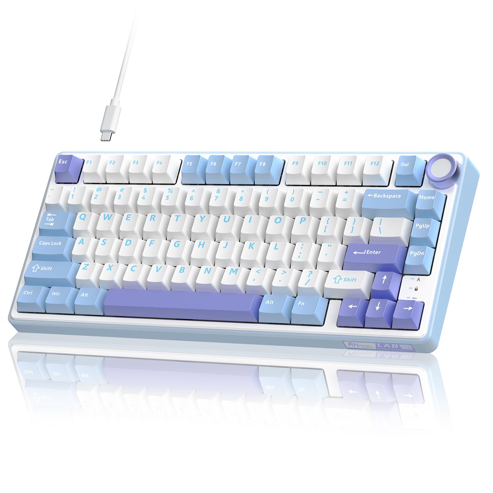 RK ROYAL KLUDGE R75 Mechanical Keyboard Wired with Volume Knob  75% Custom Gaming Keyboard Gasket Mount RGB Backlit with Software  Cherry Profile  Hot Swappable Silver Switch  PBT Keycaps