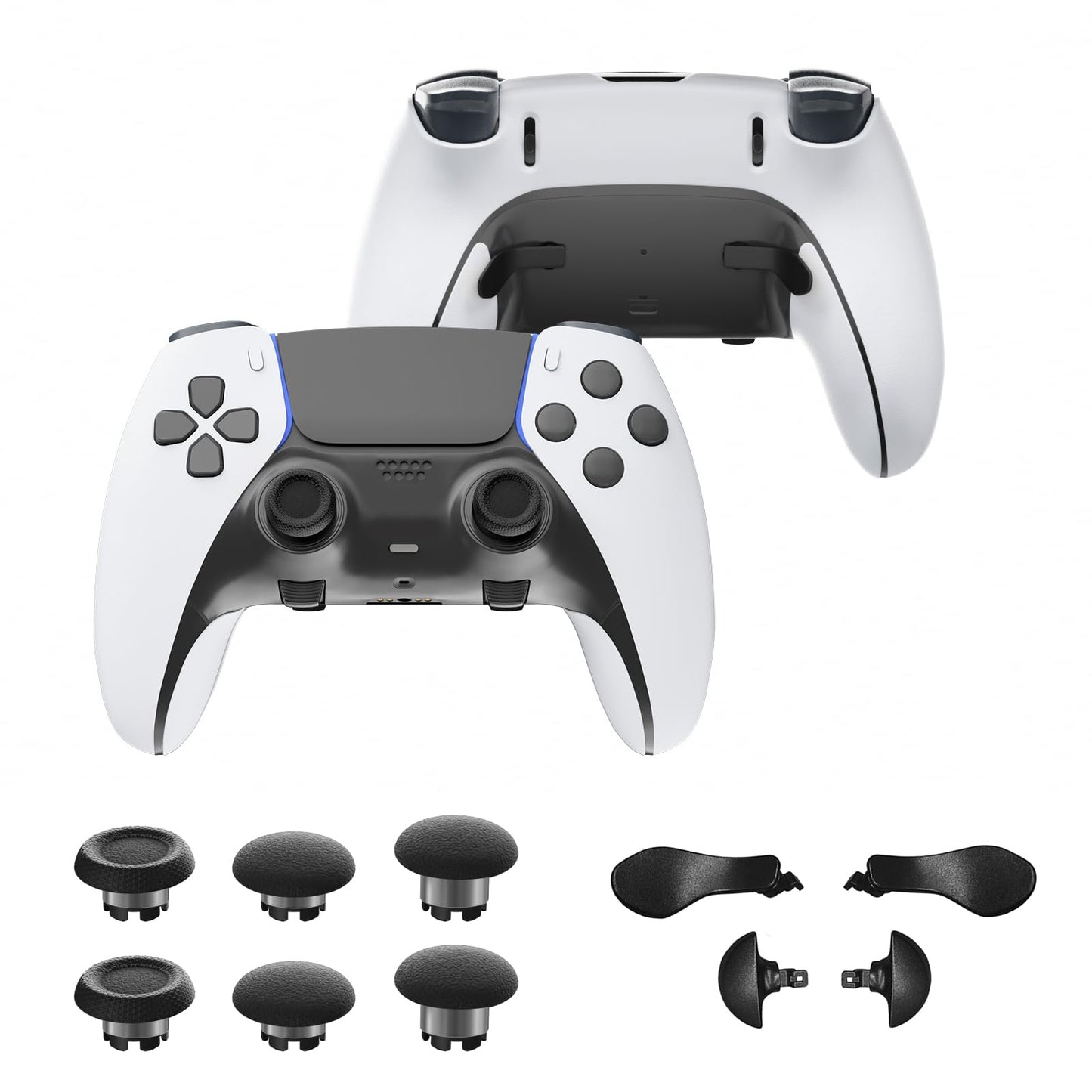 CHARM FOCUS Replacement Kit Thumbsticks & Back Paddles for PS5 Edge Controller  Analog Thumb Sticks Caps Interchangeable for PS5 Dual Sense Edge Stick Module  6 Joysticks  4 Back Buttons  Black