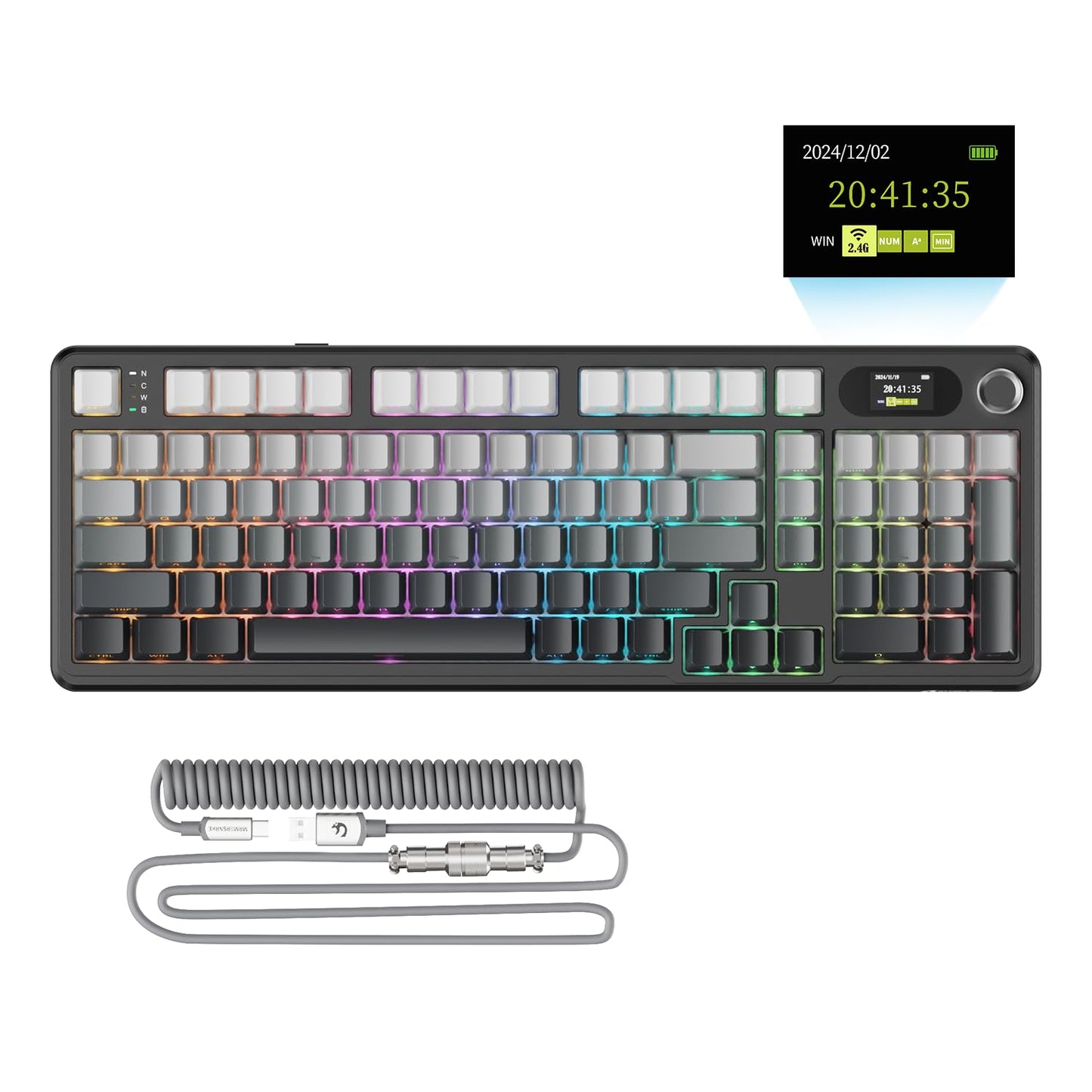 ATTACK SHARK X98PRO Wireless Mechanical Keyboard Multi-Function Knob&TFT Screen Tri-Mode BT/2.4G Hz/USB-C Wired Keyboard Hot-Swappable RGB Backlit 4000mAh Cloud Drive for Win/Mac/Linux-Moonlit Night