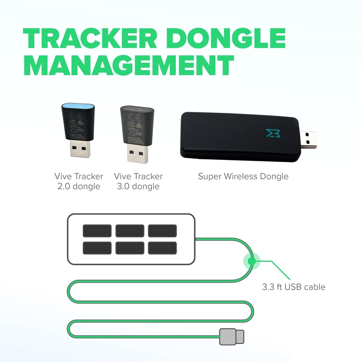 Rebuff Reality 7-Port USB Hub 3.0 with Smart Charging Port - Black, 31.5-inch Cable, Compatible with Vive Tracker 3.0 & VR Dongles