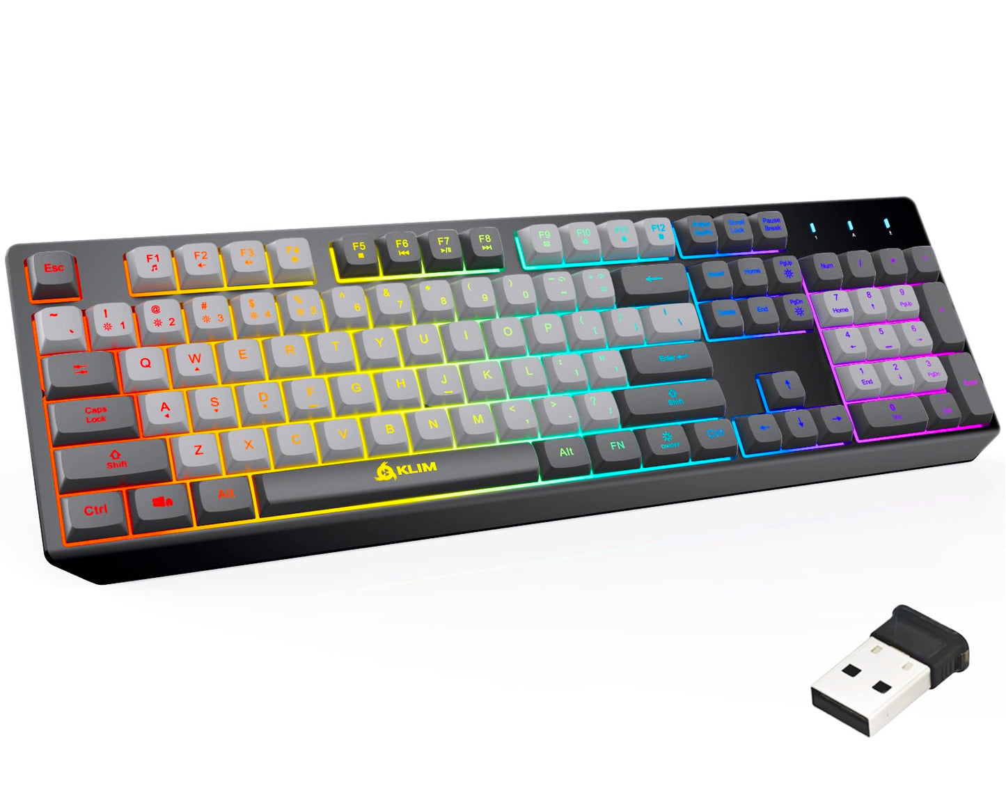 KLIM Chroma Wireless Gaming Keyboard RGB - Backlit Wireless Keyboard - Long-Lasting Rechargeable Battery - Quiet Water Resistant Ergonomic Keyboard - Teclado Gamer - PC PS5 PS4 Mac - Gray/Black