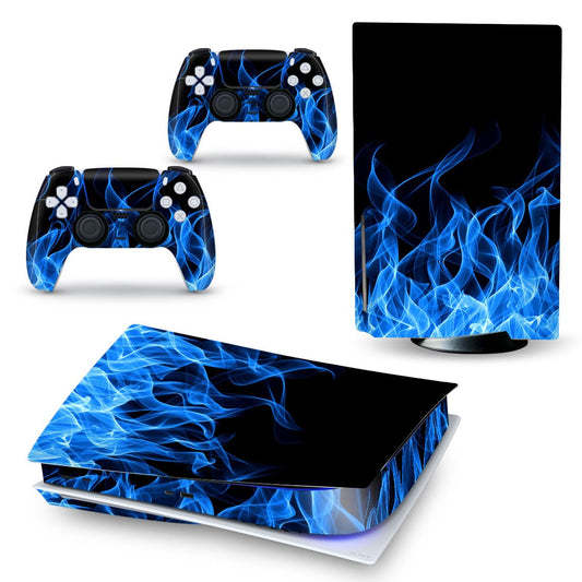 Full Body Vinyl Skin Decal Cover for PS5 Disc Edition Console & Controllers Blue Fire (Blue Fire)