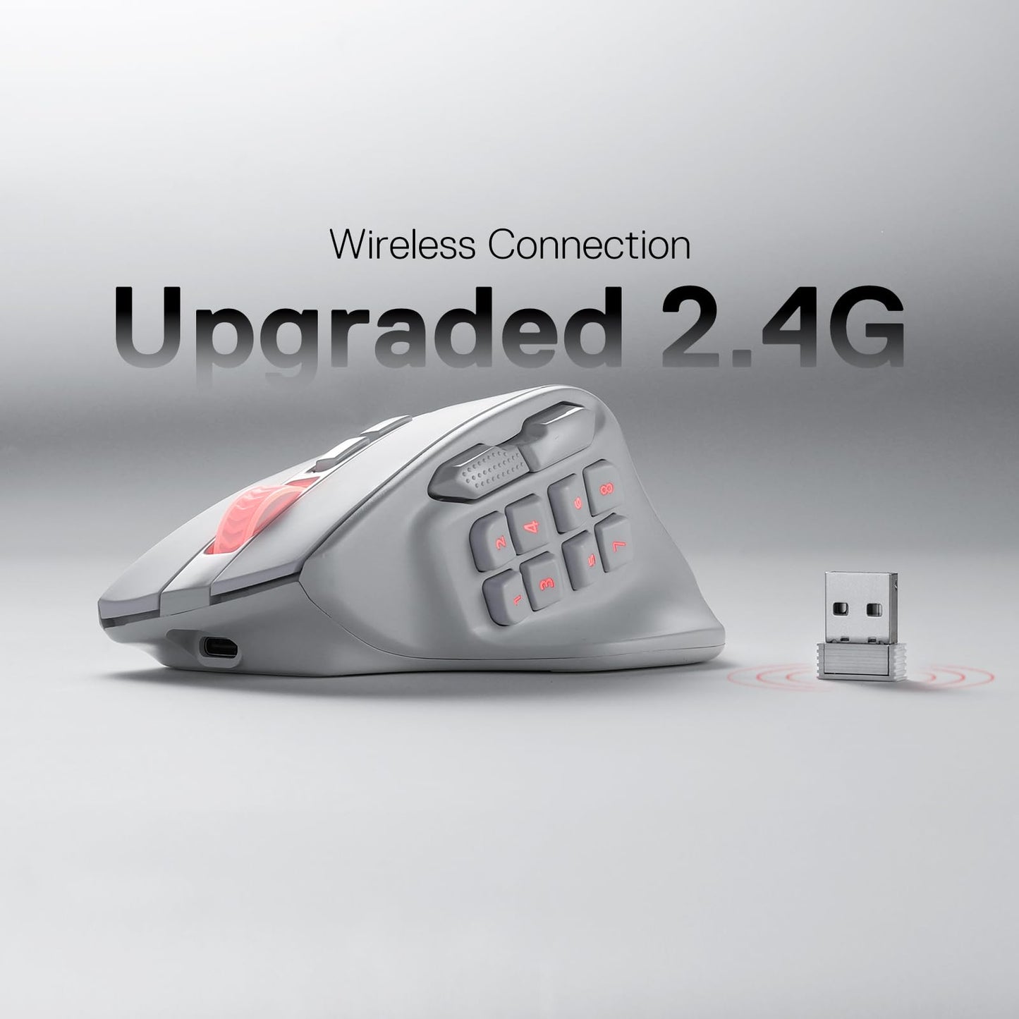 Redragon M811 PRO Wireless MMO Gaming Mouse - 15 Programmable Buttons, RGB, Ergonomic Design, White, M811 Wireless Model