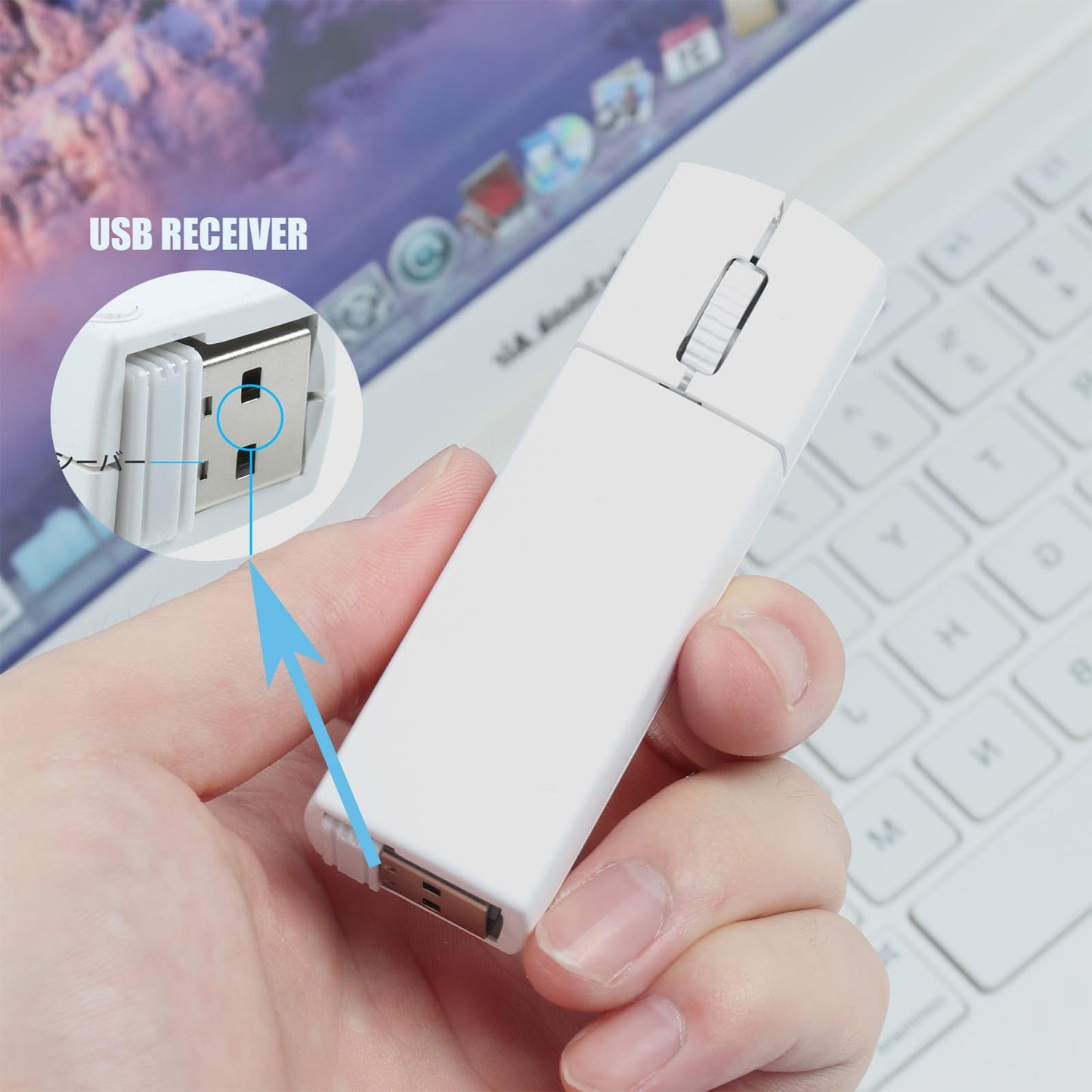 elec Space Wireless Mini Finger Mouse - Silent Bluetooth & 2.4GHz, Ergonomic, Portable, White, Model 78b13e75-39f1-493b-a83c