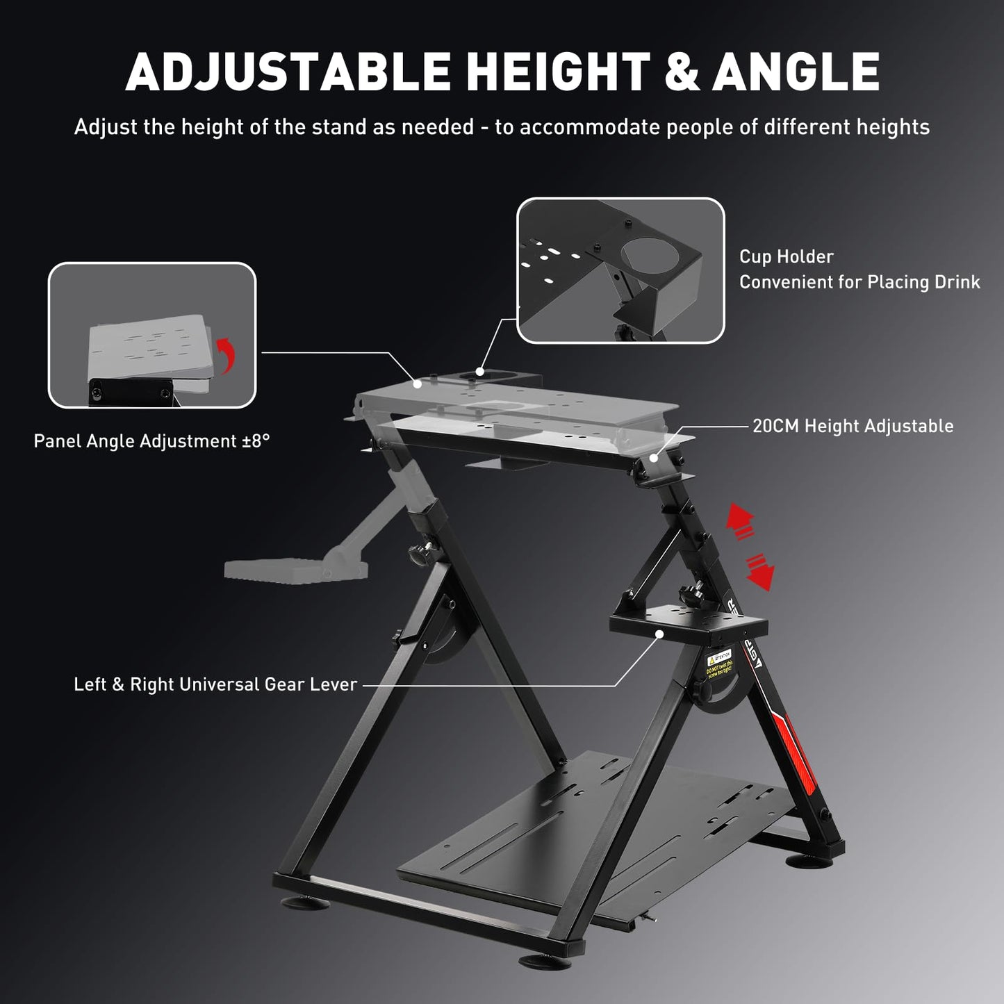GTPLAYER Sim Racing Wheel Stand Cockpit for Logitech G25 G27 G29 G920 G923 Thrustmaster T330TS - Deep Black, Model DF-GT-S04