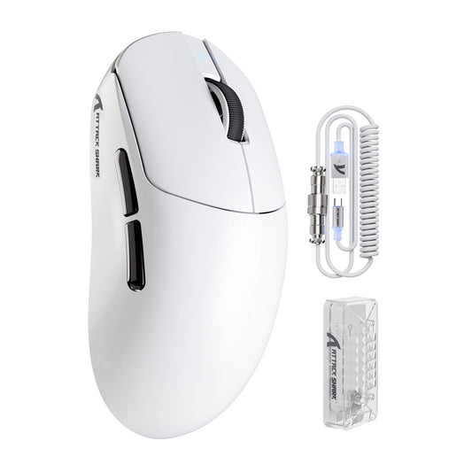 ATTACK SHARK X8 PRO 8K Wireless Gaming Mouse PAW 3395PRO Sensor 40K DPI Tri-Mode 55g Ultra-Light Broadcom 52840 MCU Chip Programmable Mice with Coiled Cable for PC/MAC/Win-White