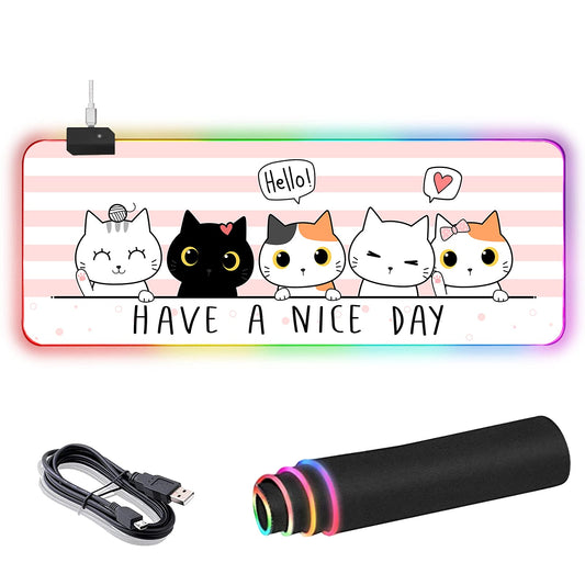 RGB Large Gaming Mouse Pad  Extended Mouse Pad with 12 Lighting Effects  Water Proof Mutispandex Surface  Non-Slip Rubber Base  80x30 cm / 31.5?11.8 in (Cat)