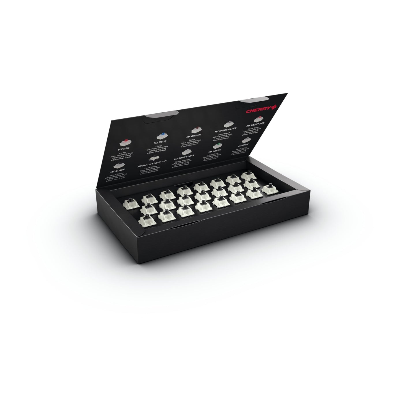 CHERRY MX Black Clear TOP Switch Kit  23 Mechanical Keyboard Switches  for DIY  Hot-Swap or Gaming Keyboards  Linear Switch Without Click  Powerful & Direct