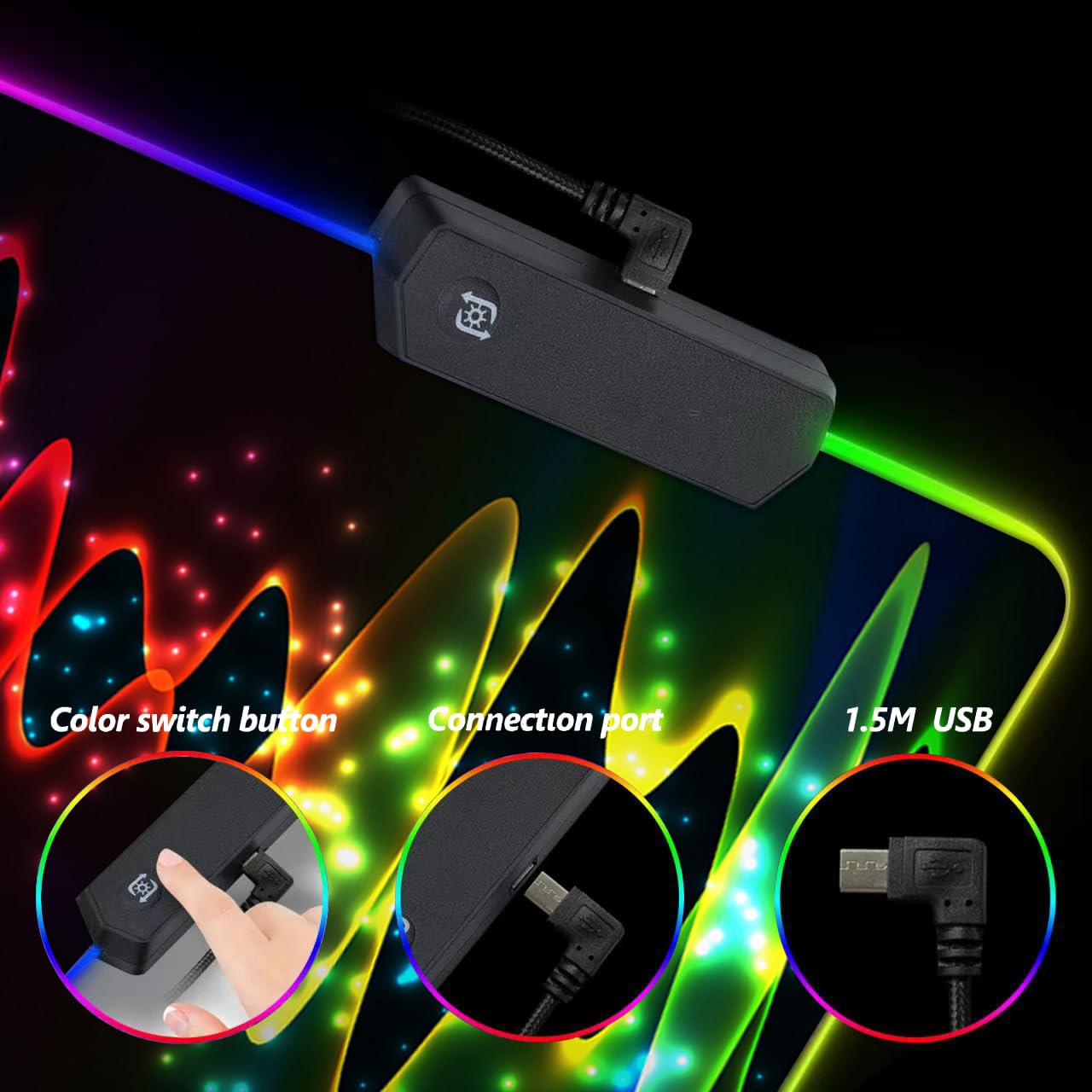 DINKY RGB Gaming Mouse Pad - Large 31.4x11.8 inch, 14 Lighting Modes, Water Resistant, Purple Nebula - Model DK-RGB-80-001