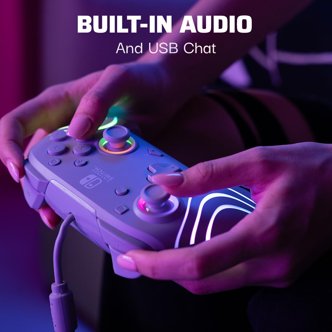 PDP Afterglow Wave Wired RGB Gaming Controller for Nintendo Switch - Customizable Lighting, Gray, Model 500-237-GE