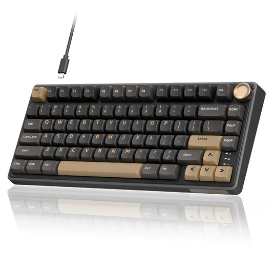RK ROYAL KLUDGE R75 Wired Gaming Keyboard with Volume Knob  75% Mechanical Gaming Keyboard Custom Gasket Mount with MDA Profile PBT Keycaps  QMK/VIA  Hot Swappable Silver Switch  Black