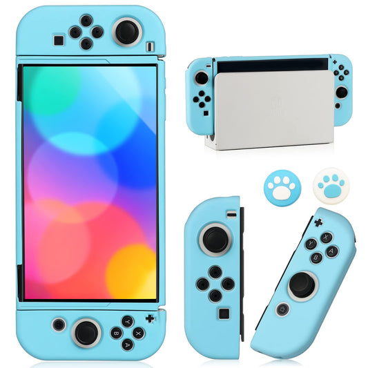 Switch OLED Case for Nintendo Switch OLED Model  Dockable Cover Soft TPU Protector Case for Switch OLED Grips & Console and Accessories with 2 Pcs Thumb Caps  Blue
