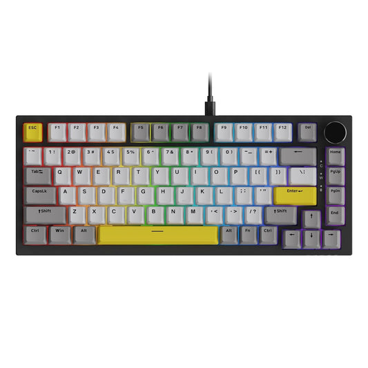 AJAZZ AK820 75% Wired RGB Gasket Mechanical Keyboard with Volume Knob  Compact 82 Keys Hot-Swap Keyboard  OME Profile PBT Keycap  Detachable Type-C Cable (Gray&Yellow)