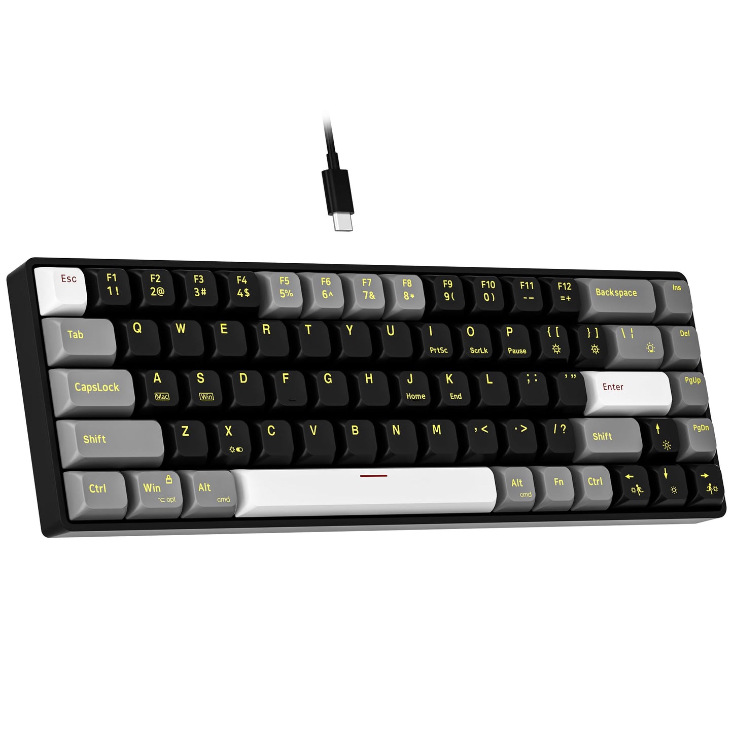 Newmen GM681 Mechanical Keyboard 68 Keys Compact USB 60% Custom LED Backlit Hot Swappable Small Mini Computer Gaming Mechanical Wired Keyboard for PC Gamer Win Mac Black/White/Grey Red Switch