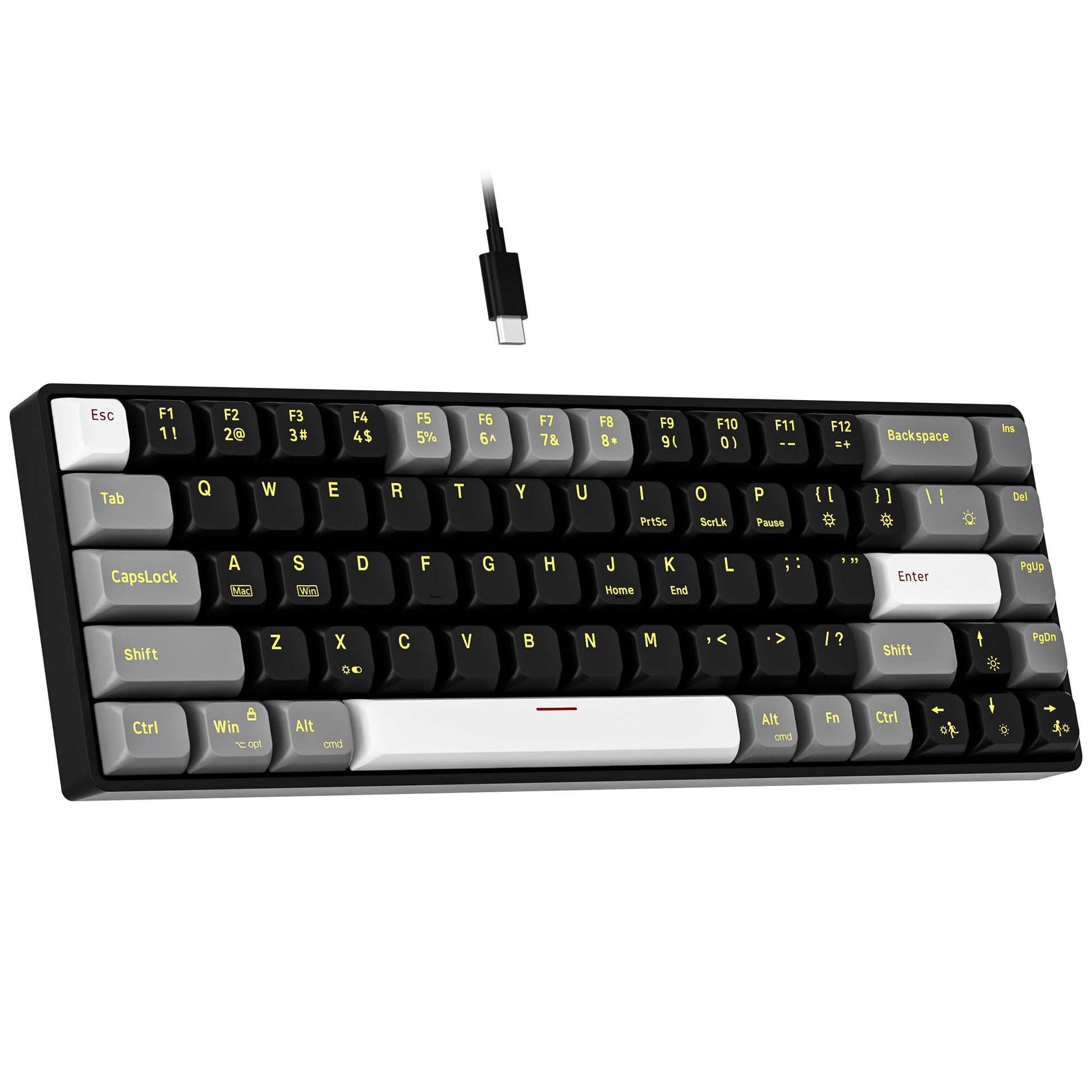 Newmen GM681 Mechanical Keyboard 68 Keys Compact USB 60% Custom LED Backlit Hot Swappable Small Mini Computer Gaming Mechanical Wired Keyboard for PC Gamer Win Mac Black/White/Grey Red Switch