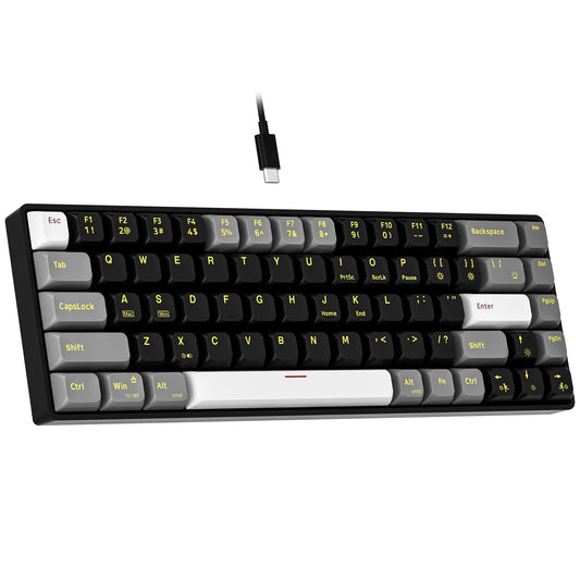 Newmen GM681 Mechanical Keyboard 68 Keys Compact USB 60% Custom LED Backlit Hot Swappable Small Mini Computer Gaming Mechanical Wired Keyboard for PC Gamer Win Mac Black/White/Grey Red Switch
