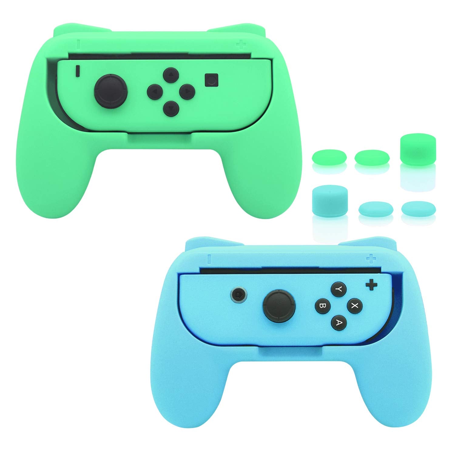 FASTSNAIL Grips Compatible with Nintendo Switch for Joy Con & OLED Model for Joycon  Wear-resistant Handle Kit Compatible with Joy Cons Controllers  2 Pack(Light Green and Light Blue)