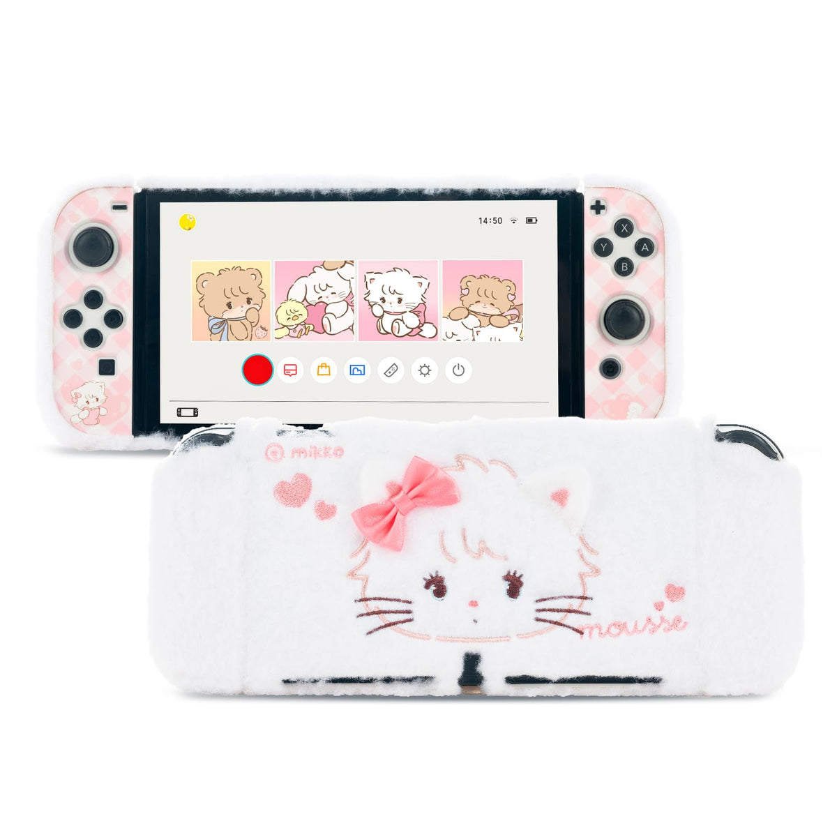 GeekShare Protective Case for Switch OLED Kawaii Plush Cover Anti-Scratch Switch Hard Case Protector Compatible with Switch OLED - Mikko Sweet Thoughts