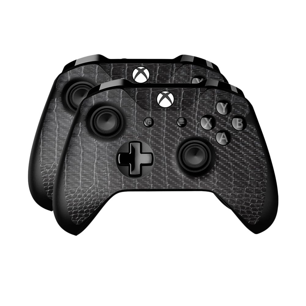 Carbon Fiber Skin Compatible with Microsoft Xbox One Controller (2 Pack) - Black Gator Skin - Premium 3M Vinyl Protective Wrap Decal Cover - Easy to Apply | Crafted in The USA by MightySkins