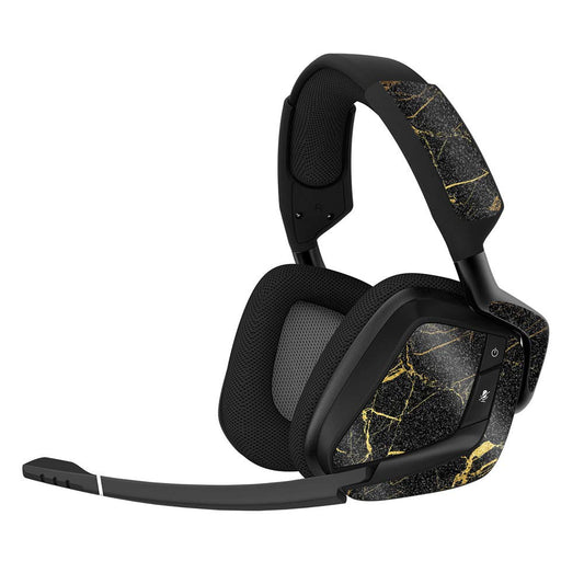 MightySkins Glossy Glitter Skin for Corsair Void Pro Gaming Headset - Black Gold Marble | Protective  Durable High-Gloss Glitter Finish | Easy to Apply  Remove  and Change Styles | Made in The USA