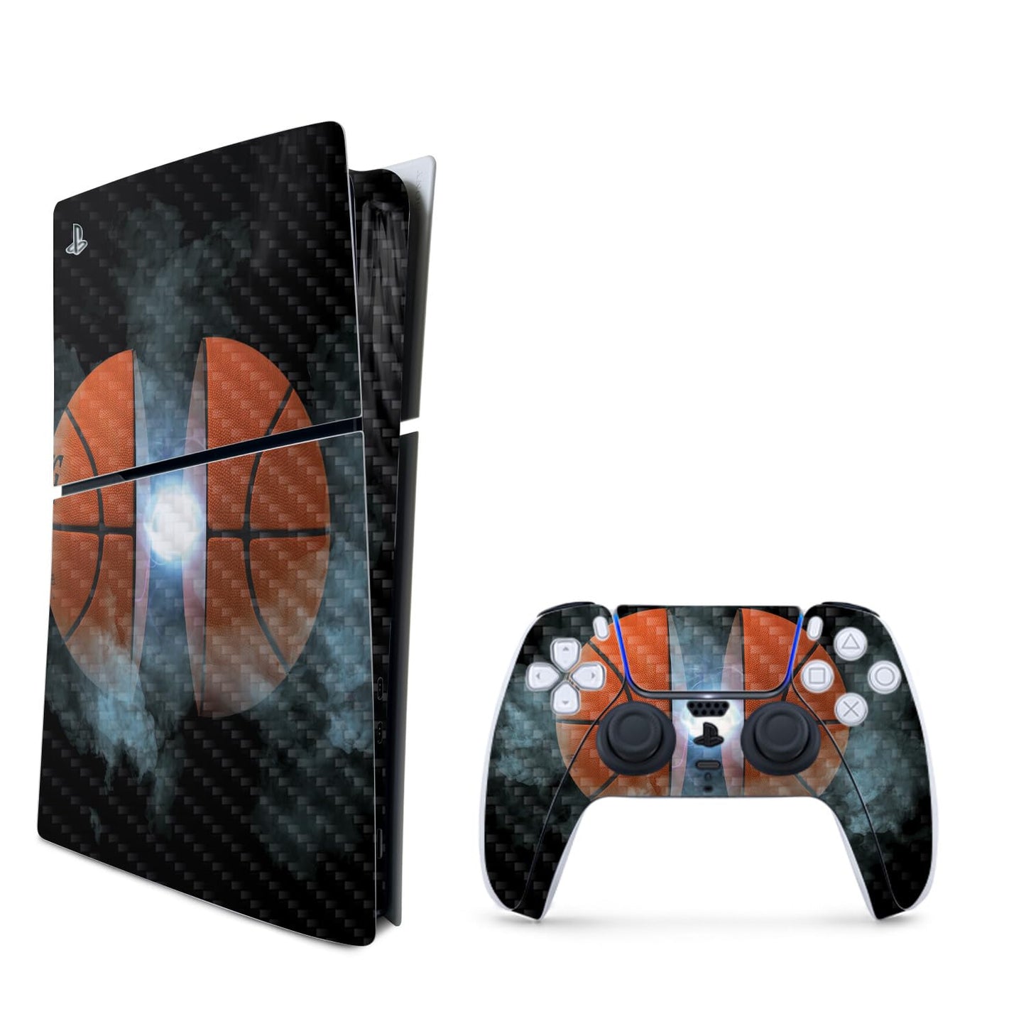 MightySkins Carbon Fiber Skin for PS5 PlayStation 5 Slim Digital Edition Bundle - Basketball Orb Protective Durable Textured Carbon Fiber Finish Easy to Apply Made in The USA