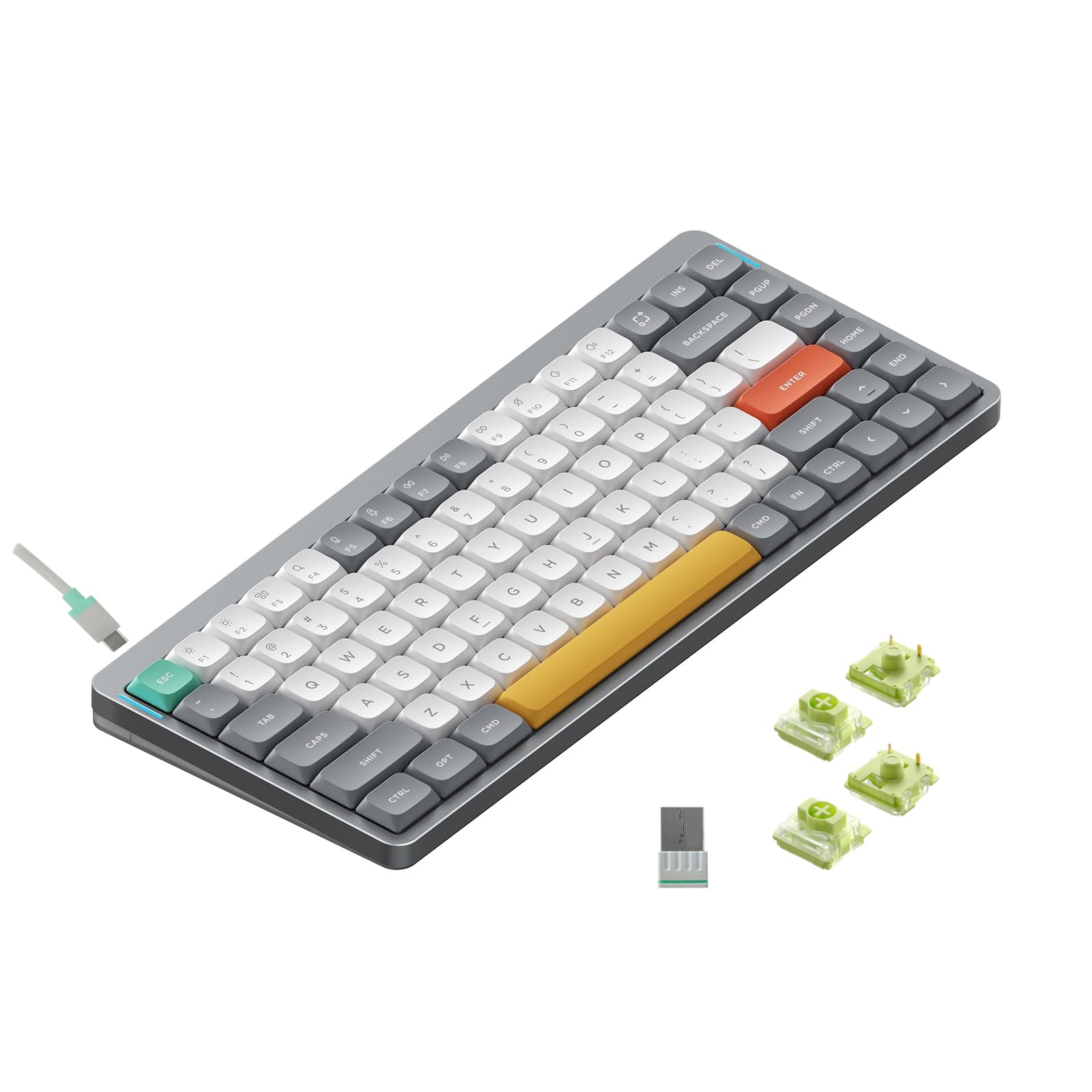 nuphy Air75 V2 Portable 75% Mechanical Keyboard Wireless Keyboard Supports Bluetooth/2.4G/USB-C RGB Gaming Keyboards Compatible with Windows/Mac OS/Linux Systems Grey-Gateron Aloe Switch