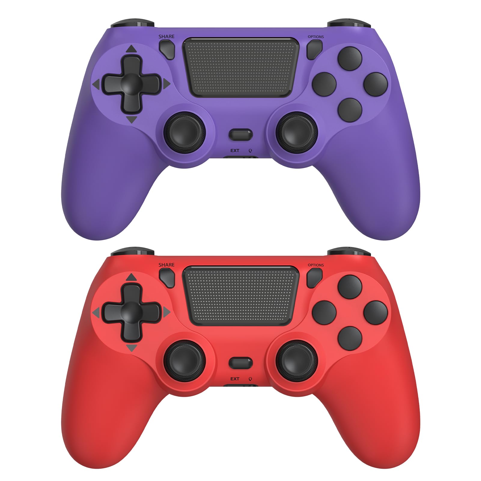 FASIGO Wireless Controller for PS4 Slim/Pro - 20h Rechargeable, Dual Vibration, Ergonomic Grip - Red & Purple (2 Pack)