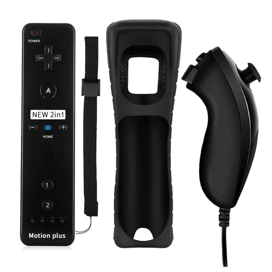 QUMOX Wii Nunchuck Remote Controller with Motion Plus, Shock Function, Black