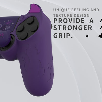 PlayVital PS4 Cute Demon Controller Skin - Purple Silicone Grip Cover with Thumb Grips & Stickers for PS4 Slim/Pro