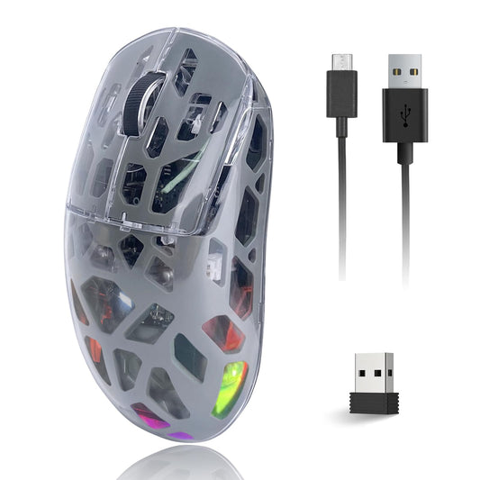 Attoe Gaming Mouse  Wired/Wireless Transparent RGB Mechanical Mouse  Ergonomic Gamer Computer Mice with 5 Adjustable DPI Up to 3600  83g Lightweight Mouse for Windows PC Mac (Black)