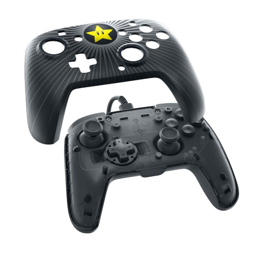 PDP Gaming Wired Pro Controller Faceplate - Black Mario Star for Nintendo Switch, Model 500-056-NA-D1