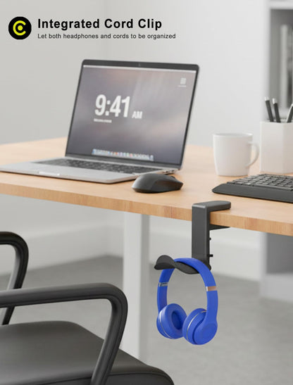 ETOWIFA Headphone Holder Hanger - 360° Rotating Arm Clamp, Under Desk Hook Mount, Cable Clip Organizer, Black, PC Gaming Accessories