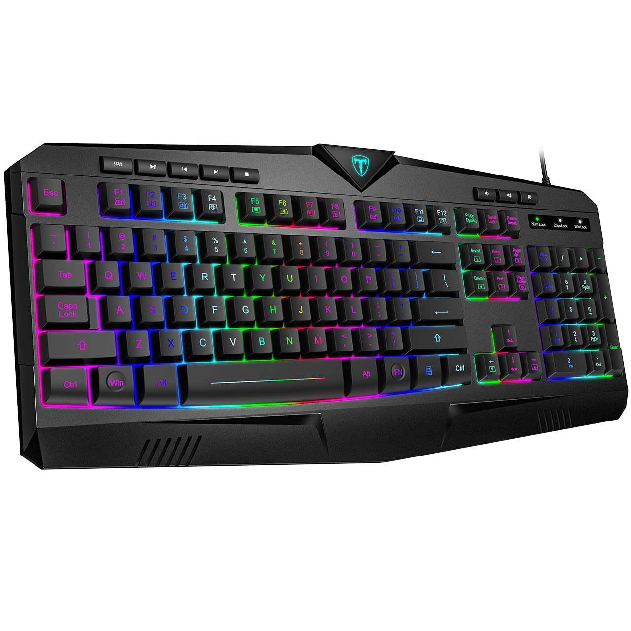 Dacoity Gaming Keyboard  Full Size RGB Backlit Quiet Computer Keyboard  Wrist Rest  Silent Keys  Multimedia Keys  Anti-ghosting  Waterproof Light Up USB Wired Keyboard for PC Mac Xbox Gamer Office