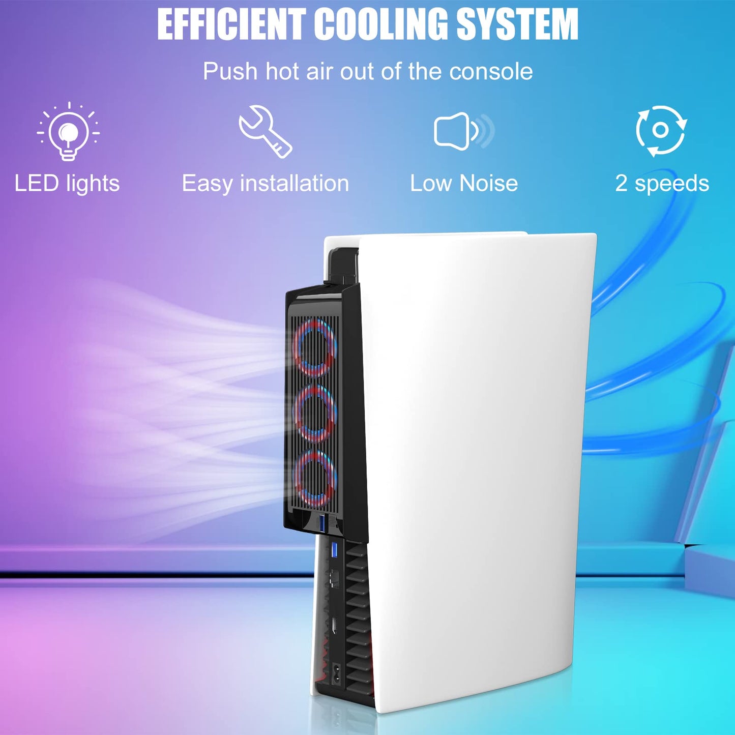 Electight PS5 Cooling Fan - Efficient Cooling System, 3 High-Speed Fans, Adjustable Speed, White, Compatible with PS5 Digital/Disc Edition