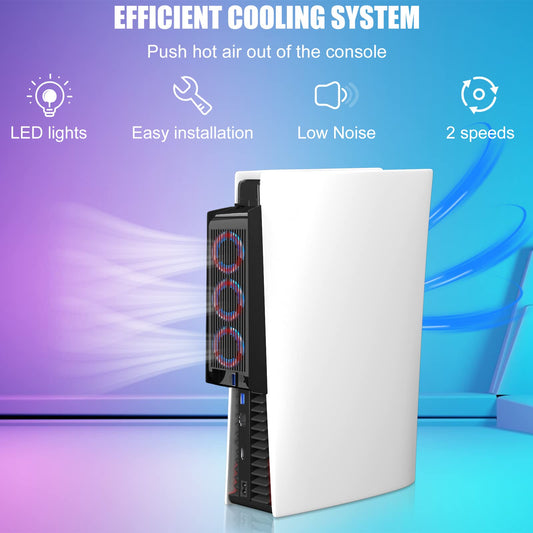 Electight PS5 Cooling Fan - Efficient Cooling System, 3 High-Speed Fans, Adjustable Speed, White, Compatible with PS5 Digital/Disc Edition