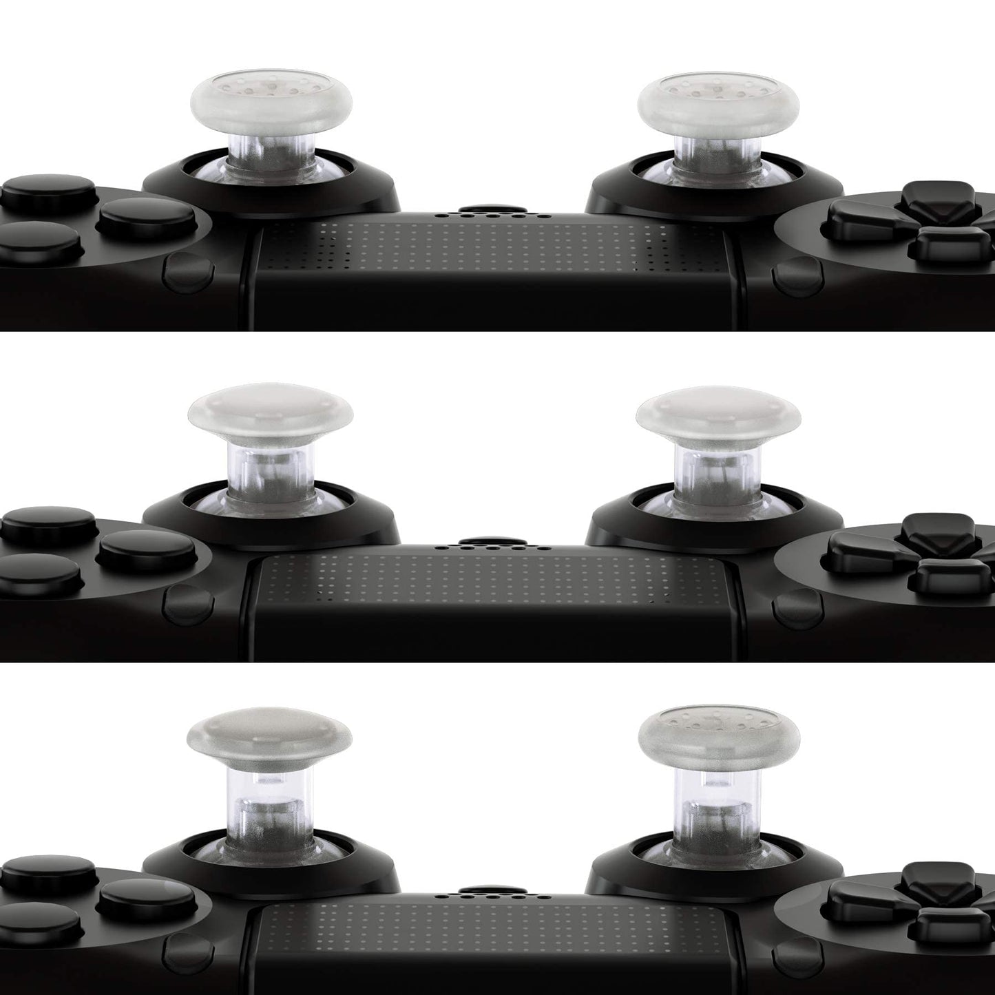 eXtremeRate ThumbsGear Ergonomic Thumbstick for PS5 & PS4 - 3 Adjustable Heights, Transparent, Model P4J1103