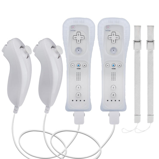 TechKen 2 Pack Wii Remote Controller and Nunchuck with Silicone Case and Wrist Strap for Wii Wii U
