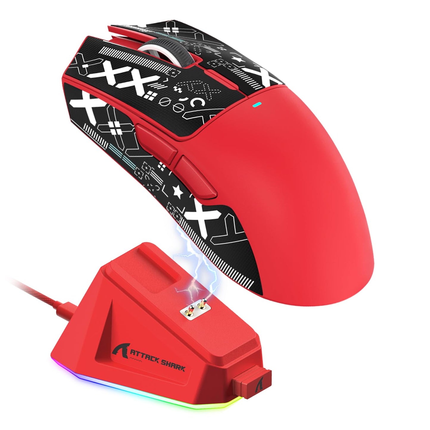 ATTACK SHARK X11 Ultra-Light Gaming Mouse - 22K DPI, 5 Programmable Buttons, Magnetic Charging Stand, Red&Sticker