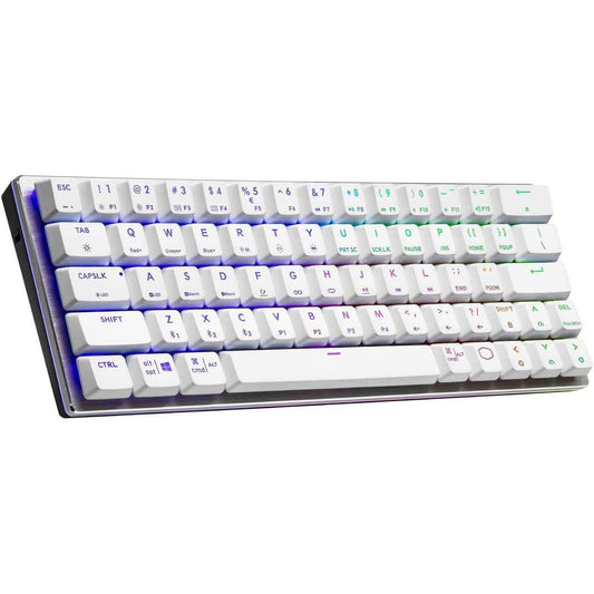 Cooler Master SK622 60% Wireless Bluetooth Silver/White Mechanical Low Profile Gaming Keyboard, Click Blue Switches, Customizabl