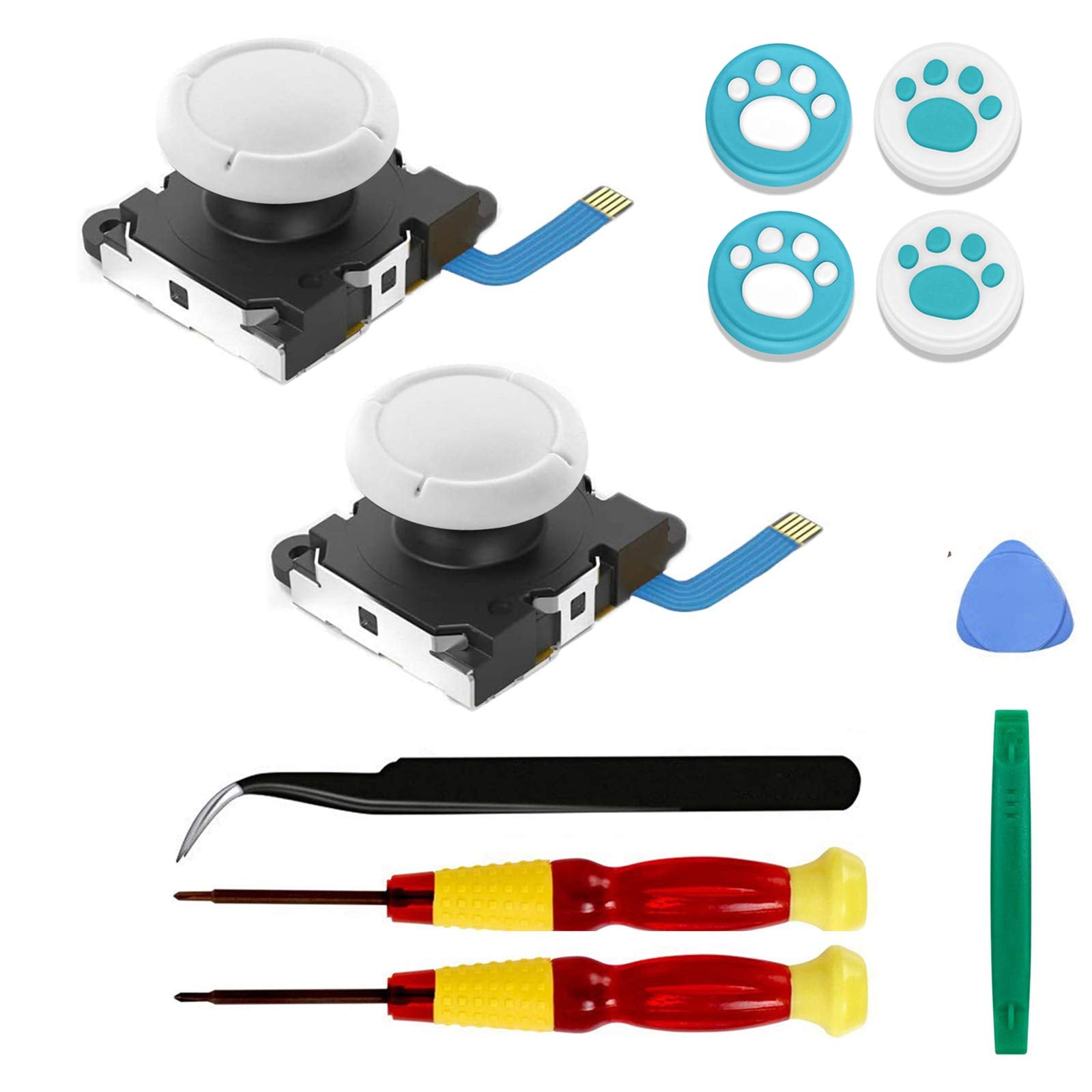 Veanic 2-Pack White Replacement Joystick Analog Thumbstick Part for Nintendo Switch Lite Joy-Con Controller - with Repair Tool K