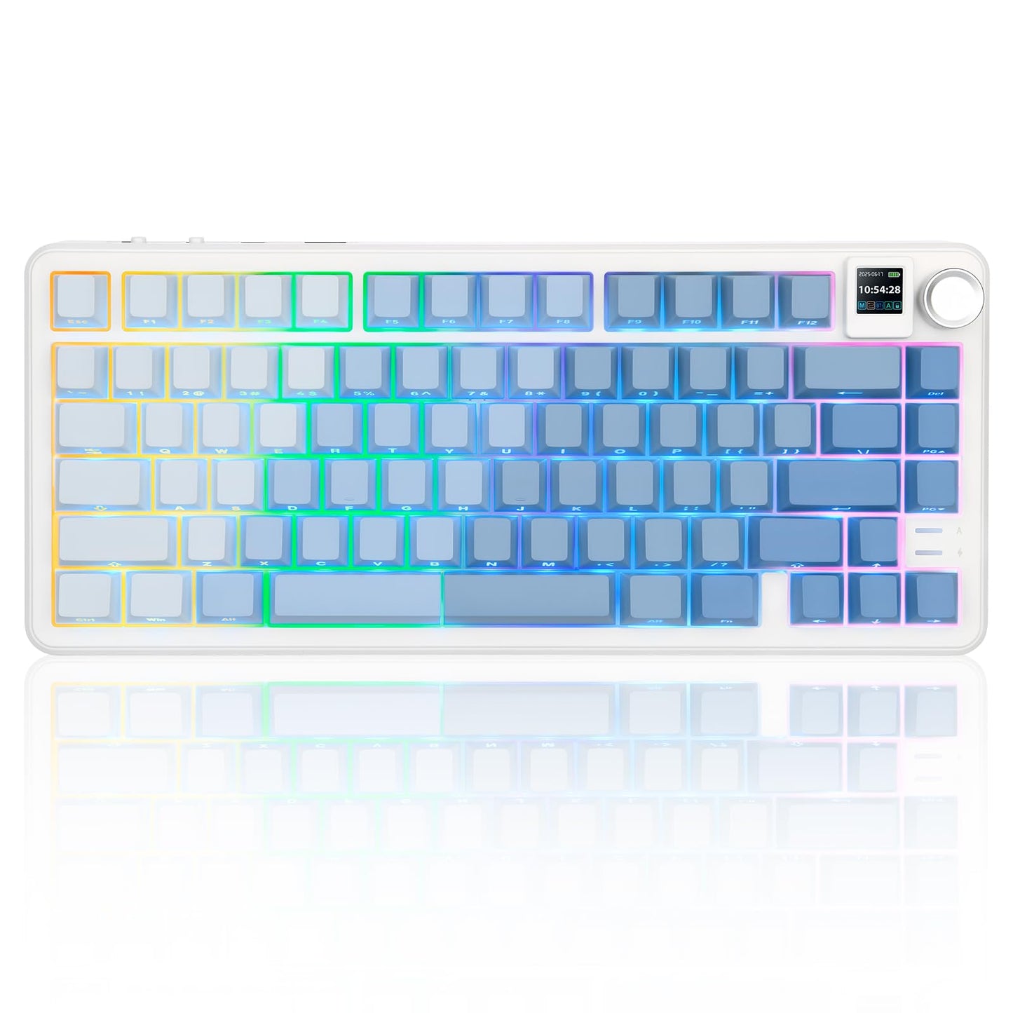 Rii RK805 Wireless Creamy Mechanical Keyboard with TFT Screen and Knob 75% Gasket-Mounted Gaming Keyboard with RGB Backlight Tri-Mode BT/2.4G/USB-C Hot Swappable for Windows/Mac/Linux(Blue Gradient)