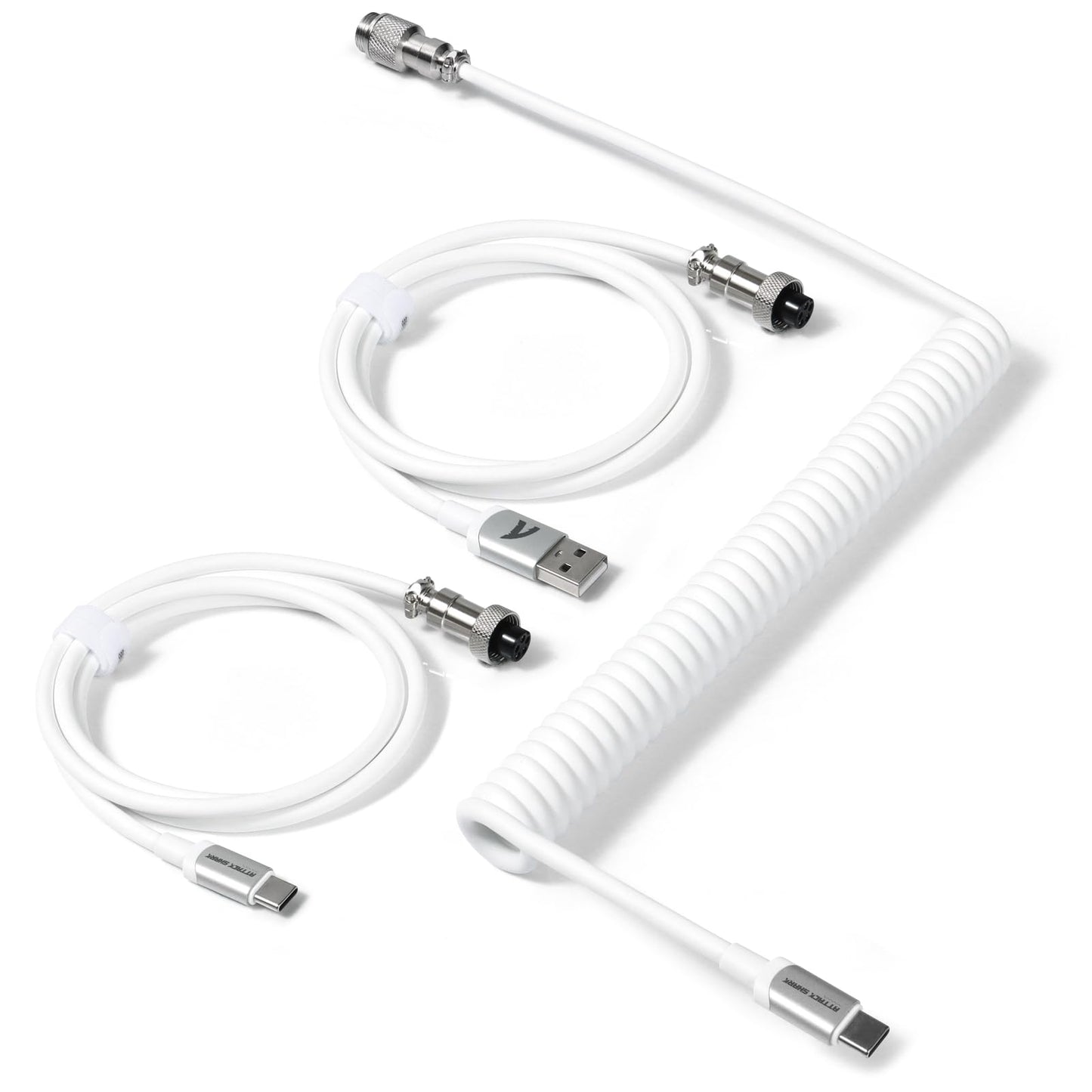 Coiled Keyboard Cable for Gaming Custom Keyboard Double-Sleeved Coiled USB C Cable with Detachable Metal Aviator 2 in 1 USB C to A and C Cable for Mechanical Keybaord Printer Phone Ipad Xbox-White