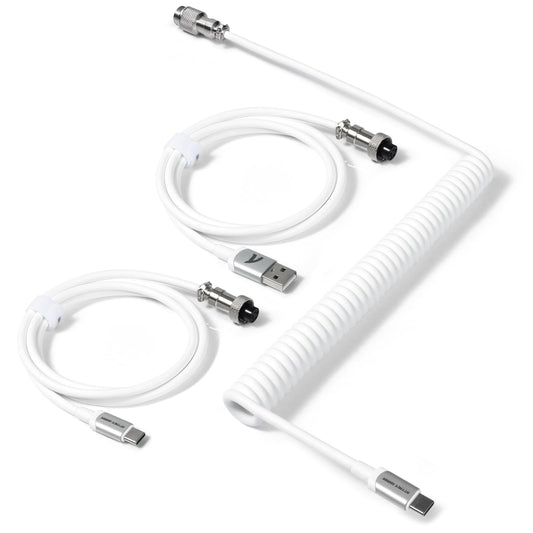Coiled Keyboard Cable for Gaming Custom Keyboard Double-Sleeved Coiled USB C Cable with Detachable Metal Aviator 2 in 1 USB C to A and C Cable for Mechanical Keybaord Printer Phone Ipad Xbox-White