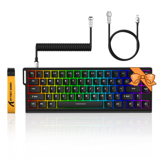 ATTACK shark design X68 HE 8KHZ Rapid control button Keyboard Magnetic Switch 0.01 mm RT Accuracy Wired RGB 60% Gaming Keyboard TKL with Adjustable Actuation Snap Tap Coiled Cable for PC/Mac(Black)