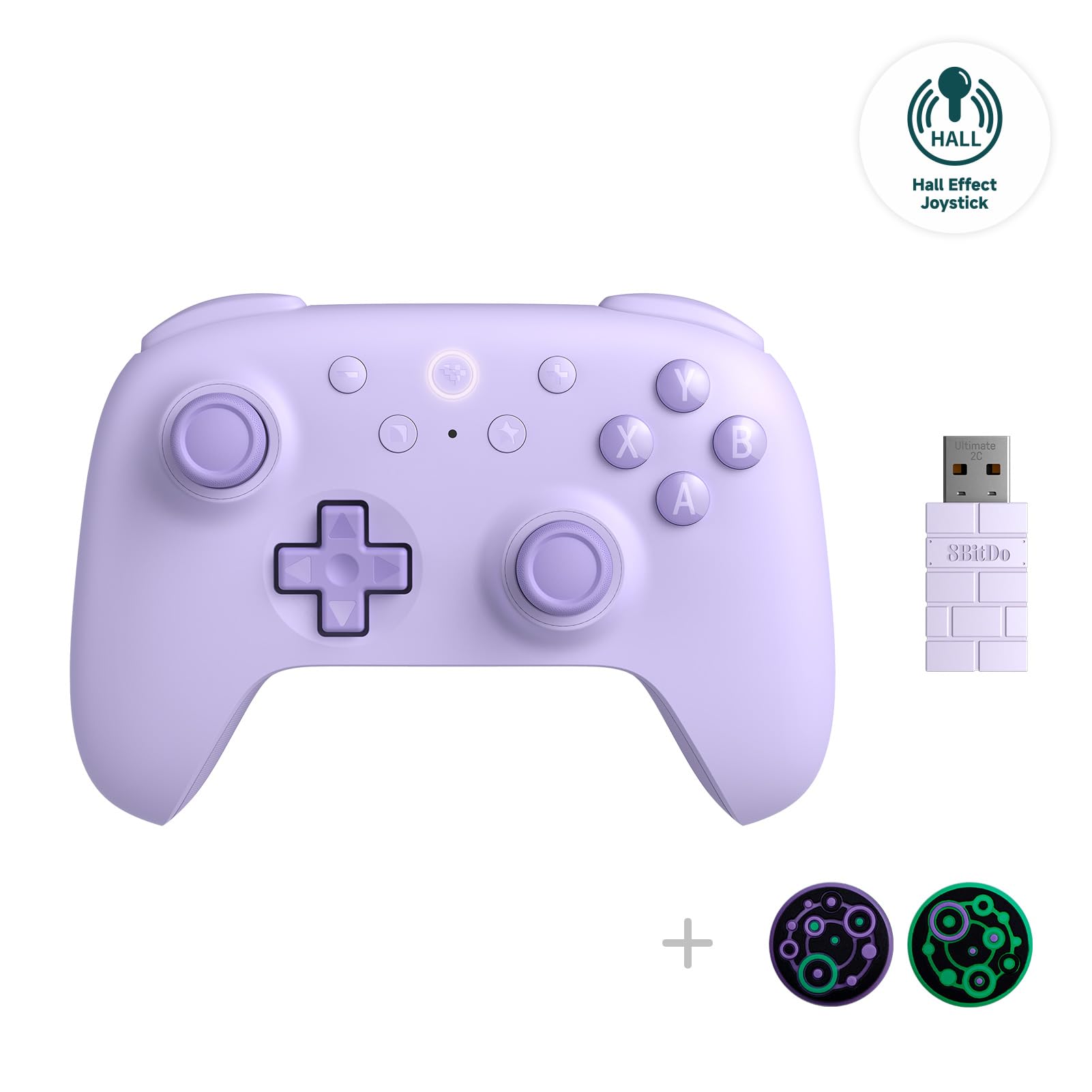 8Bitdo Ultimate 2C Hall Effect Joysticks and Hall Triggers Wireless Controller for Windows PC and Android  with Remappable L4/R4 Bumpers  Turbo function & Rumble vibration (Purple)