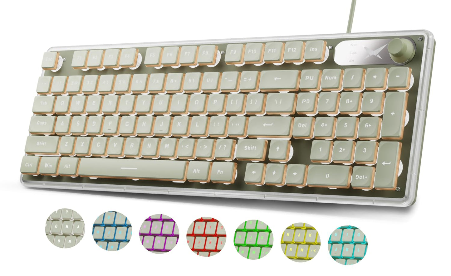 SEUNKWANG EWEADN F98 Wired Keyboard with Smart Display & Knob 98 Keys Aesthetic Computer Keyboards Metal Panel Cute Wired Cream Membrane Keyboard for Windows/PC-Green