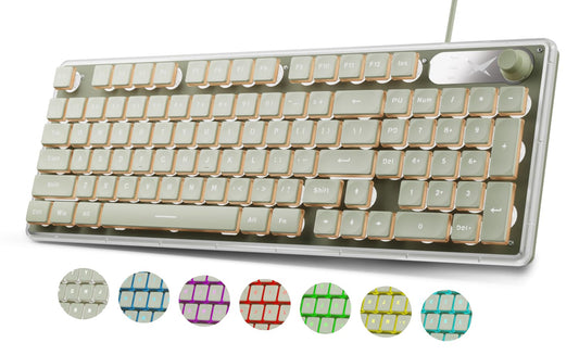 SEUNKWANG EWEADN F98 Wired Keyboard with Smart Display & Knob 98 Keys Aesthetic Computer Keyboards Metal Panel Cute Wired Cream Membrane Keyboard for Windows/PC-Green